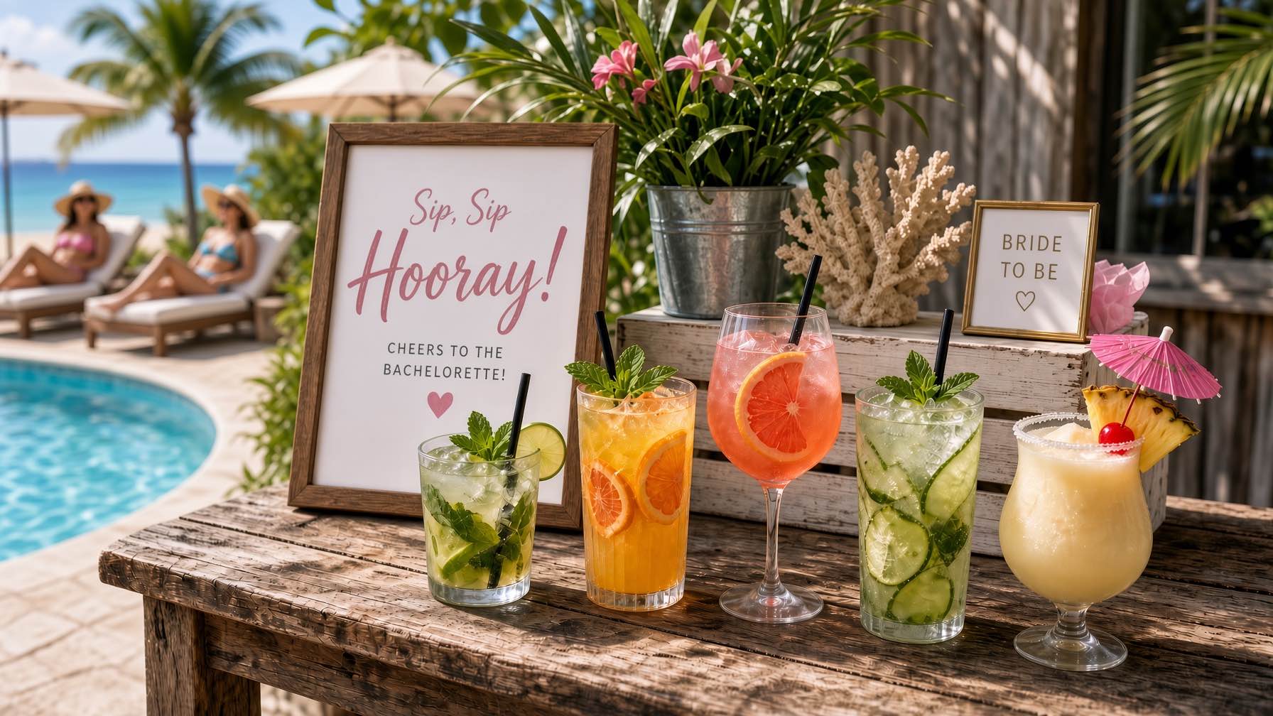 Refreshing poolside and beach-inspired drinks for summer parties.